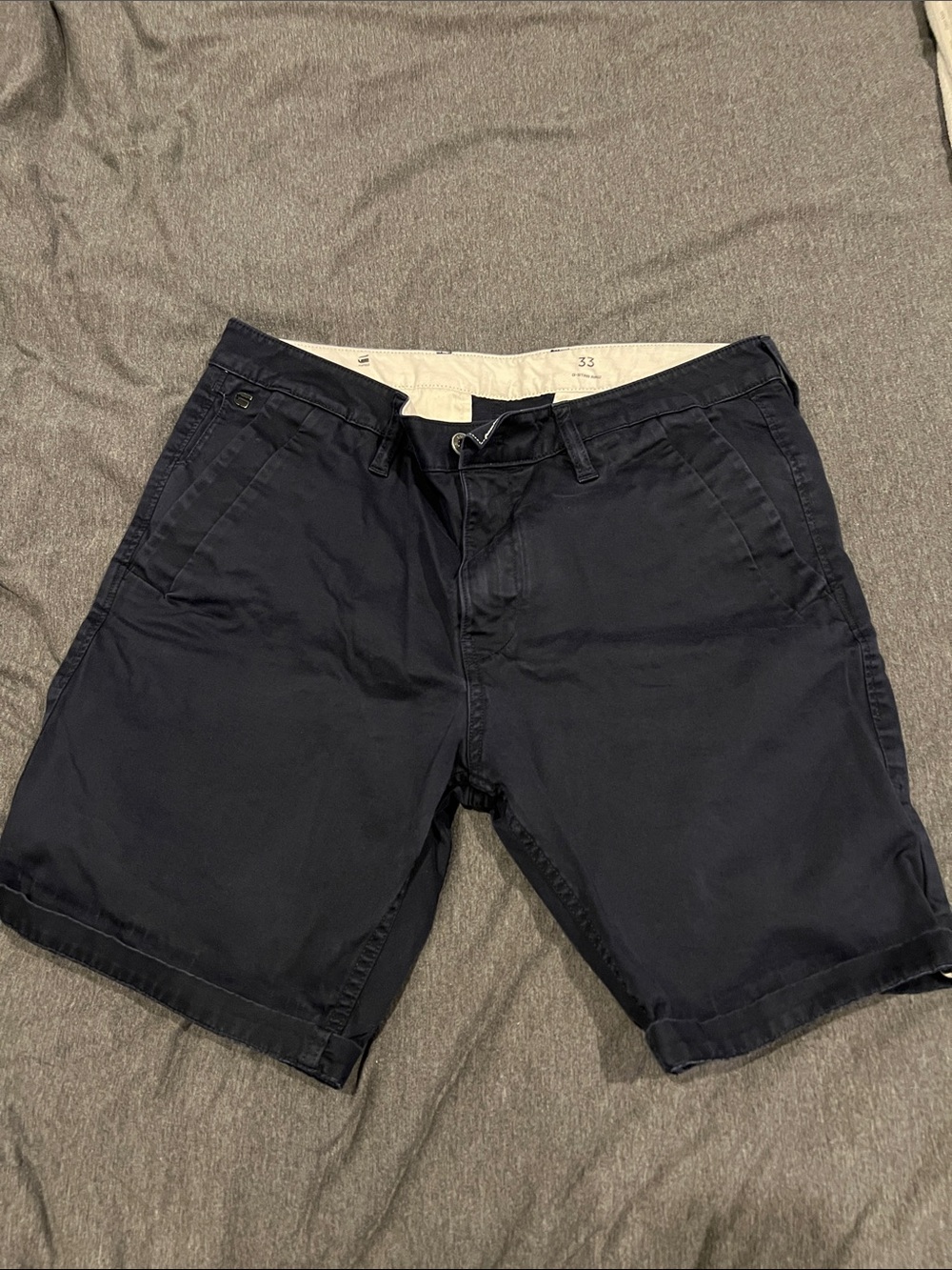 G-Star Navy Flat Front Cotton Blend Shorts Bronson line 33